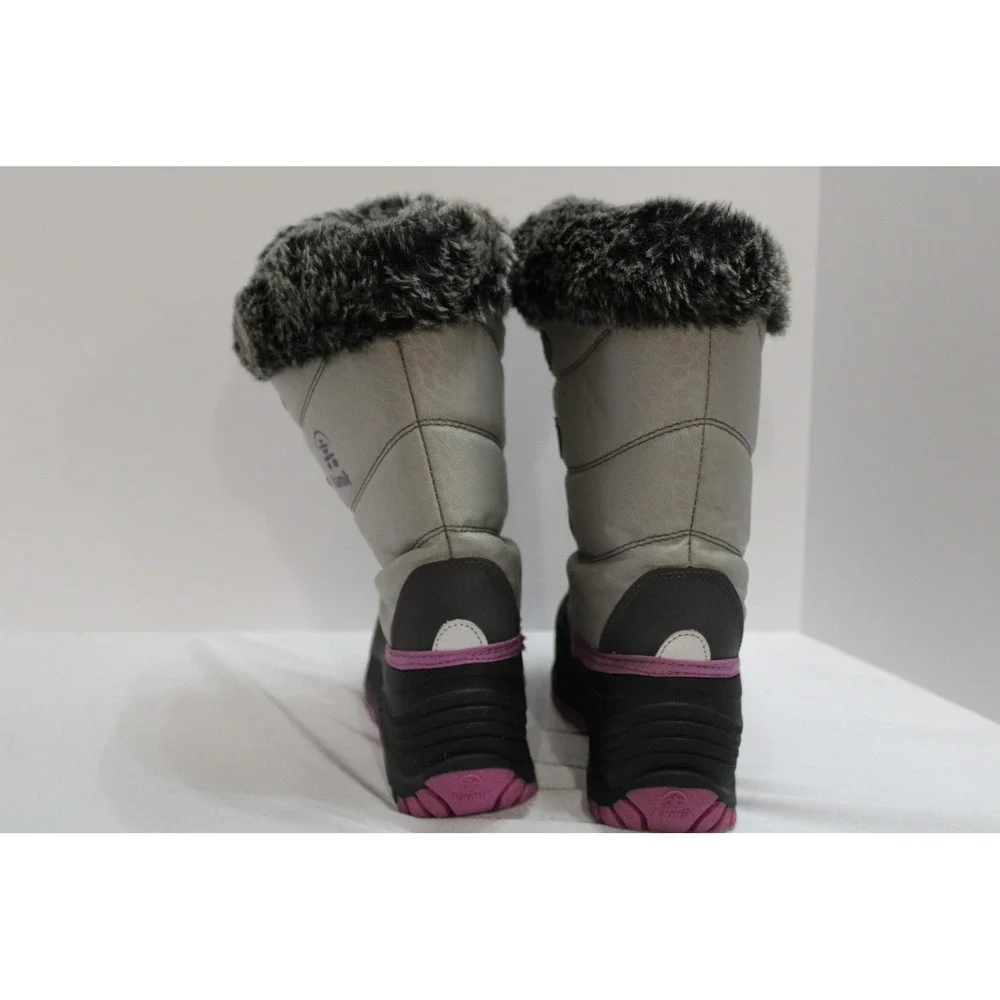 Kamik Girls Gray Purple Faux Fur Trim Waterproof Winter Snow Boots Size 1